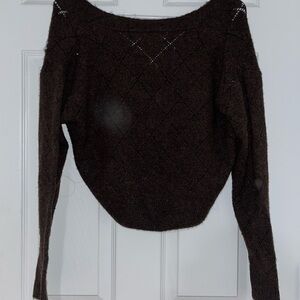 Astr Off-the-Shoulder Dark Brown Sweater